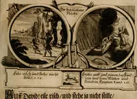 An illustration from Hundert sinn- und lehr reiche Vergleichungs-Sonnette uber die Sonn- und Fest-Tags-Evangelien, ingleichen die Apostel-Geschichte : uber welchen zugleich zwey hundert aus dem Alten und Neuen Testament in Kupfer-Stich erbaulich vorgestellte Biblische Historien : nebst darauf zielenden Sinn-Bildern und darzu gehörigen Uber- und Unterschrifften befindlich (1721)