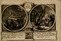 An illustration from Hundert sinn- und lehr reiche Vergleichungs-Sonnette uber die Sonn- und Fest-Tags-Evangelien, ingleichen die Apostel-Geschichte : uber welchen zugleich zwey hundert aus dem Alten und Neuen Testament in Kupfer-Stich erbaulich vorgestellte Biblische Historien : nebst darauf zielenden Sinn-Bildern und darzu gehörigen Uber- und Unterschrifften befindlich (1721)