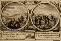 Picture 24 of 112 from Hundert sinn- und lehr reiche Vergleichungs-Sonnette uber die Sonn- und Fest-Tags-Evangelien, ingleichen die Apostel-Geschichte : uber welchen zugleich zwey hundert aus dem Alten und Neuen Testament in Kupfer-Stich erbaulich vorgestellte Biblische Historien : nebst darauf zielenden Sinn-Bildern und darzu gehörigen Uber- und Unterschrifften befindlich (1721), leaf 54