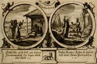 An illustration from Hundert sinn- und lehr reiche Vergleichungs-Sonnette uber die Sonn- und Fest-Tags-Evangelien, ingleichen die Apostel-Geschichte : uber welchen zugleich zwey hundert aus dem Alten und Neuen Testament in Kupfer-Stich erbaulich vorgestellte Biblische Historien : nebst darauf zielenden Sinn-Bildern und darzu gehörigen Uber- und Unterschrifften befindlich (1721)