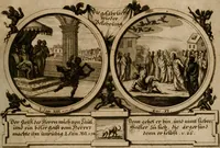 Picture 30 of 112 from Hundert sinn- und lehr reiche Vergleichungs-Sonnette uber die Sonn- und Fest-Tags-Evangelien, ingleichen die Apostel-Geschichte : uber welchen zugleich zwey hundert aus dem Alten und Neuen Testament in Kupfer-Stich erbaulich vorgestellte Biblische Historien : nebst darauf zielenden Sinn-Bildern und darzu gehörigen Uber- und Unterschrifften befindlich (1721), leaf 66