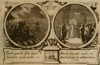 Picture 40 of 112 from Hundert sinn- und lehr reiche Vergleichungs-Sonnette uber die Sonn- und Fest-Tags-Evangelien, ingleichen die Apostel-Geschichte : uber welchen zugleich zwey hundert aus dem Alten und Neuen Testament in Kupfer-Stich erbaulich vorgestellte Biblische Historien : nebst darauf zielenden Sinn-Bildern und darzu gehörigen Uber- und Unterschrifften befindlich (1721), leaf 86
