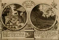An illustration from Hundert sinn- und lehr reiche Vergleichungs-Sonnette uber die Sonn- und Fest-Tags-Evangelien, ingleichen die Apostel-Geschichte : uber welchen zugleich zwey hundert aus dem Alten und Neuen Testament in Kupfer-Stich erbaulich vorgestellte Biblische Historien : nebst darauf zielenden Sinn-Bildern und darzu gehörigen Uber- und Unterschrifften befindlich (1721)
