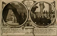 An illustration from Hundert sinn- und lehr reiche Vergleichungs-Sonnette uber die Sonn- und Fest-Tags-Evangelien, ingleichen die Apostel-Geschichte : uber welchen zugleich zwey hundert aus dem Alten und Neuen Testament in Kupfer-Stich erbaulich vorgestellte Biblische Historien : nebst darauf zielenden Sinn-Bildern und darzu gehörigen Uber- und Unterschrifften befindlich (1721)