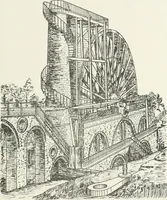 An illustration from Hydraulic engineering; a practical treatise on the principles of water pressure and flow and their application to the development of water power, including the calculation, design and construction of water wheels, turbines, and other details of hydraulic power plants (1909)