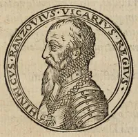 An illustration from Hypotyposis arcivm, palatiorum, librorum, pyramidum, obeliscorum, cipporum, molarum, fontium, monumentorum & epitaphiorum, ab illustri & strenuo viro Henrico Ranzovio, prorege & equite Holsato, conditorum : cum nonnullis eorum ectypis ligneis, & in fine additis epigrammatibus (1591)