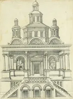 An illustration from Iacobvs Androvetivs dv Cerceav lectoribvs s. Qvoniam apvd veteres alio strvctvræ genere templa fvervnt ædificata, qvam ea qve nostra ætate passim conspicivntur : non inivicvndvm fore studiosis amtiqvitatis, nec a meo institvto alienvm existimavi : si formam ipsam et tanqvam faciem illorvm videndam qvibvslibet exhiberem. .. (1550)