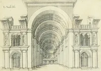 An illustration from Iacobvs Androvetivs dv Cerceav lectoribvs s. Qvoniam apvd veteres alio strvctvræ genere templa fvervnt ædificata, qvam ea qve nostra ætate passim conspicivntur : non inivicvndvm fore studiosis amtiqvitatis, nec a meo institvto alienvm existimavi : si formam ipsam et tanqvam faciem illorvm videndam qvibvslibet exhiberem. .. (1550)