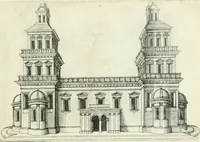 An illustration from Iacobvs Androvetivs dv Cerceav lectoribvs s. Qvoniam apvd veteres alio strvctvræ genere templa fvervnt ædificata, qvam ea qve nostra ætate passim conspicivntur : non inivicvndvm fore studiosis amtiqvitatis, nec a meo institvto alienvm existimavi : si formam ipsam et tanqvam faciem illorvm videndam qvibvslibet exhiberem. .. (1550)