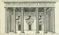 An illustration from Iacobvs Androvetivs dv Cerceav lectoribvs s. Qvoniam apvd veteres alio strvctvræ genere templa fvervnt ædificata, qvam ea qve nostra ætate passim conspicivntur : non inivicvndvm fore studiosis amtiqvitatis, nec a meo institvto alienvm existimavi : si formam ipsam et tanqvam faciem illorvm videndam qvibvslibet exhiberem. .. (1550)