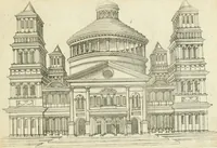 An illustration from Iacobvs Androvetivs dv Cerceav lectoribvs s. Qvoniam apvd veteres alio strvctvræ genere templa fvervnt ædificata, qvam ea qve nostra ætate passim conspicivntur : non inivicvndvm fore studiosis amtiqvitatis, nec a meo institvto alienvm existimavi : si formam ipsam et tanqvam faciem illorvm videndam qvibvslibet exhiberem. .. (1550)