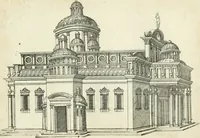 An illustration from Iacobvs Androvetivs dv Cerceav lectoribvs s. Qvoniam apvd veteres alio strvctvræ genere templa fvervnt ædificata, qvam ea qve nostra ætate passim conspicivntur : non inivicvndvm fore studiosis amtiqvitatis, nec a meo institvto alienvm existimavi : si formam ipsam et tanqvam faciem illorvm videndam qvibvslibet exhiberem. .. (1550)
