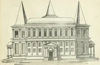 An illustration from Iacobvs Androvetivs dv Cerceav lectoribvs s. Qvoniam apvd veteres alio strvctvræ genere templa fvervnt ædificata, qvam ea qve nostra ætate passim conspicivntur : non inivicvndvm fore studiosis amtiqvitatis, nec a meo institvto alienvm existimavi : si formam ipsam et tanqvam faciem illorvm videndam qvibvslibet exhiberem. .. (1550)