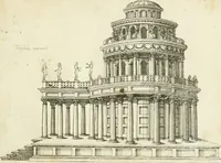 An illustration from Iacobvs Androvetivs dv Cerceav lectoribvs s. Qvoniam apvd veteres alio strvctvræ genere templa fvervnt ædificata, qvam ea qve nostra ætate passim conspicivntur : non inivicvndvm fore studiosis amtiqvitatis, nec a meo institvto alienvm existimavi : si formam ipsam et tanqvam faciem illorvm videndam qvibvslibet exhiberem. .. (1550)