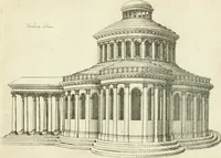 An illustration from Iacobvs Androvetivs dv Cerceav lectoribvs s. Qvoniam apvd veteres alio strvctvræ genere templa fvervnt ædificata, qvam ea qve nostra ætate passim conspicivntur : non inivicvndvm fore studiosis amtiqvitatis, nec a meo institvto alienvm existimavi : si formam ipsam et tanqvam faciem illorvm videndam qvibvslibet exhiberem. .. (1550)