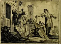 An illustration from Ian vander Veens zinne-beelden, oft Adams appel. Verciert met seer aerdige const-plaeten mesgagers syne oude ende nieuwe ongemeene bruydt-lofs ende zege-zangen... (1642)