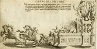 An illustration from I carri delle sei contrade, che comparuero splendidamente in teatro alla luce di ser.o Sole, ue[n]gono hora p[er] lor disauentura oscuramente delineati nell'ombre confuse de miei debili intagli ... Siena il dì marzo 1632, deuotiss.o ser.e Bernardino Capitelli (1632)