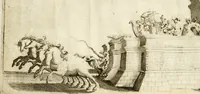 An illustration from I carri delle sei contrade, che comparuero splendidamente in teatro alla luce di ser.o Sole, ue[n]gono hora p[er] lor disauentura oscuramente delineati nell'ombre confuse de miei debili intagli ... Siena il dì marzo 1632, deuotiss.o ser.e Bernardino Capitelli (1632)