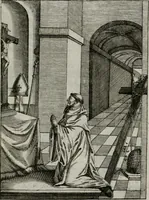 Picture 61 of 108 from Ichnographia emblematica triplicis ad Deum Tri-unum mysticae viae, purgativae, illuminativae, unitivae : splendoribus sanctorum, virtutibus eorum, divinisque charismatibus illustrata, in quinque partes divisa ... (1779), leaf 134