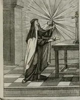 Picture 64 of 108 from Ichnographia emblematica triplicis ad Deum Tri-unum mysticae viae, purgativae, illuminativae, unitivae : splendoribus sanctorum, virtutibus eorum, divinisque charismatibus illustrata, in quinque partes divisa ... (1779), leaf 140