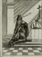 An illustration from Ichnographia emblematica triplicis ad Deum Tri-unum mysticae viae, purgativae, illuminativae, unitivae : splendoribus sanctorum, virtutibus eorum, divinisque charismatibus illustrata, in quinque partes divisa ... (1779)