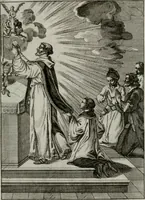 An illustration from Ichnographia emblematica triplicis ad Deum Tri-unum mysticae viae, purgativae, illuminativae, unitivae : splendoribus sanctorum, virtutibus eorum, divinisque charismatibus illustrata, in quinque partes divisa ... (1779)