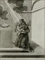 An illustration from Ichnographia emblematica triplicis ad Deum Tri-unum mysticae viae, purgativae, illuminativae, unitivae : splendoribus sanctorum, virtutibus eorum, divinisque charismatibus illustrata, in quinque partes divisa ... (1779)