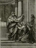 An illustration from Ichnographia emblematica triplicis ad Deum Tri-unum mysticae viae, purgativae, illuminativae, unitivae : splendoribus sanctorum, virtutibus eorum, divinisque charismatibus illustrata, in quinque partes divisa ... (1779)