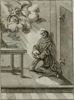 An illustration from Ichnographia emblematica triplicis ad Deum Tri-unum mysticae viae, purgativae, illuminativae, unitivae : splendoribus sanctorum, virtutibus eorum, divinisque charismatibus illustrata, in quinque partes divisa ... (1779)