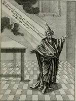 An illustration from Ichnographia emblematica triplicis ad Deum Tri-unum mysticae viae, purgativae, illuminativae, unitivae : splendoribus sanctorum, virtutibus eorum, divinisque charismatibus illustrata, in quinque partes divisa ... (1779)