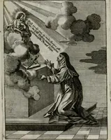 An illustration from Ichnographia emblematica triplicis ad Deum Tri-unum mysticae viae, purgativae, illuminativae, unitivae : splendoribus sanctorum, virtutibus eorum, divinisque charismatibus illustrata, in quinque partes divisa ... (1779)