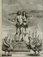 An illustration from Ichnographia emblematica triplicis ad Deum Tri-unum mysticae viae, purgativae, illuminativae, unitivae : splendoribus sanctorum, virtutibus eorum, divinisque charismatibus illustrata, in quinque partes divisa ... (1779)