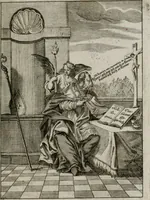 An illustration from Ichnographia emblematica triplicis ad Deum Tri-unum mysticae viae, purgativae, illuminativae, unitivae : splendoribus sanctorum, virtutibus eorum, divinisque charismatibus illustrata, in quinque partes divisa ... (1779)