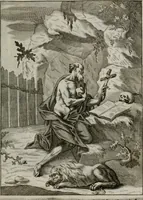 An illustration from Ichnographia emblematica triplicis ad Deum Tri-unum mysticae viae, purgativae, illuminativae, unitivae : splendoribus sanctorum, virtutibus eorum, divinisque charismatibus illustrata, in quinque partes divisa ... (1779)