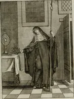 An illustration from Ichnographia emblematica triplicis ad Deum Tri-unum mysticae viae, purgativae, illuminativae, unitivae : splendoribus sanctorum, virtutibus eorum, divinisque charismatibus illustrata, in quinque partes divisa ... (1779)