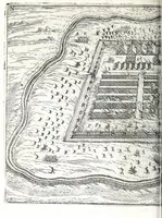 An illustration from I commentari di C. Givlio Cesare : con le figvre in rame de gli alloggiamenti, de' fatti d'arme, delle circonuallationi delle città, & di molte altre cose notabili descritte in essi (1598)