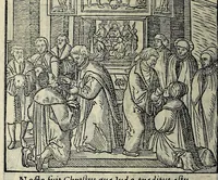 An illustration from Icones catecheseos et virtvtvm ac uitiorum illustratae numeris Iohannis Hofferi cobergensis : item. Historia passionis domini nostri Iesu Christi effigiata (1558)