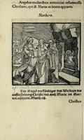 An illustration from Icones catecheseos et virtvtvm ac uitiorum illustratae numeris Iohannis Hofferi cobergensis : item. Historia passionis domini nostri Iesu Christi effigiata (1558)