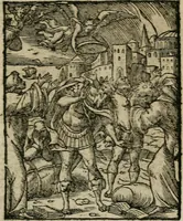 An illustration from Icones historicae Novi Testamenti, carminibus latinis et gallicis illustratae, in quibus exponitur historia in singulis exhibita figuris = Figures historiques du Nouveau Testament, accompagnées de quadrains en latin et en françois, qui exposent l'histoire representée en chaque figure (1681)