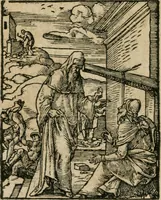 An illustration from Icones historicae Novi Testamenti, carminibus latinis et gallicis illustratae, in quibus exponitur historia in singulis exhibita figuris = Figures historiques du Nouveau Testament, accompagnées de quadrains en latin et en françois, qui exposent l'histoire representée en chaque figure (1681)