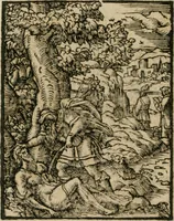 An illustration from Icones historicae Novi Testamenti, carminibus latinis et gallicis illustratae, in quibus exponitur historia in singulis exhibita figuris = Figures historiques du Nouveau Testament, accompagnées de quadrains en latin et en françois, qui exposent l'histoire representée en chaque figure (1681)