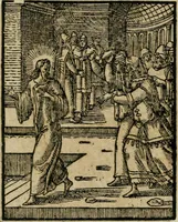 An illustration from Icones historicae Novi Testamenti, carminibus latinis et gallicis illustratae, in quibus exponitur historia in singulis exhibita figuris = Figures historiques du Nouveau Testament, accompagnées de quadrains en latin et en françois, qui exposent l'histoire representée en chaque figure (1681)