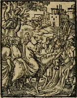 An illustration from Icones historicae Novi Testamenti, carminibus latinis et gallicis illustratae, in quibus exponitur historia in singulis exhibita figuris = Figures historiques du Nouveau Testament, accompagnées de quadrains en latin et en françois, qui exposent l'histoire representée en chaque figure (1681)