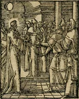 An illustration from Icones historicae Novi Testamenti, carminibus latinis et gallicis illustratae, in quibus exponitur historia in singulis exhibita figuris = Figures historiques du Nouveau Testament, accompagnées de quadrains en latin et en françois, qui exposent l'histoire representée en chaque figure (1681)