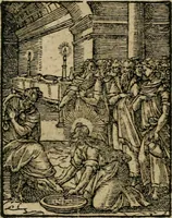 An illustration from Icones historicae Novi Testamenti, carminibus latinis et gallicis illustratae, in quibus exponitur historia in singulis exhibita figuris = Figures historiques du Nouveau Testament, accompagnées de quadrains en latin et en françois, qui exposent l'histoire representée en chaque figure (1681)