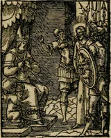 An illustration from Icones historicae Novi Testamenti, carminibus latinis et gallicis illustratae, in quibus exponitur historia in singulis exhibita figuris = Figures historiques du Nouveau Testament, accompagnées de quadrains en latin et en françois, qui exposent l'histoire representée en chaque figure (1681)