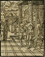 An illustration from Icones historicae Novi Testamenti, carminibus latinis et gallicis illustratae, in quibus exponitur historia in singulis exhibita figuris = Figures historiques du Nouveau Testament, accompagnées de quadrains en latin et en françois, qui exposent l'histoire representée en chaque figure (1681)