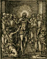 An illustration from Icones historicae Novi Testamenti, carminibus latinis et gallicis illustratae, in quibus exponitur historia in singulis exhibita figuris = Figures historiques du Nouveau Testament, accompagnées de quadrains en latin et en françois, qui exposent l'histoire representée en chaque figure (1681)