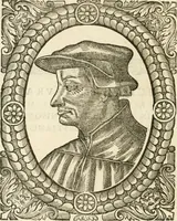 An illustration from Icones, id est, Verae imagines virorvm doctrina simvl et pietate illvstrivm, qvorvm praecipuè ministerio partim bonarum literarum studia sunt restituta, partim vera religio in variis orbis christiani regionibus, nostra patrúmque memoria fuit instaurata: additis eorundem vitae & operae descriptionibus, quibus adiectae sunt nonnullae picturae quas emblemata vocant (1580)