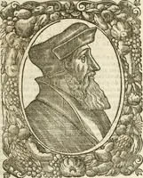 An illustration from Icones, id est, Verae imagines virorvm doctrina simvl et pietate illvstrivm, qvorvm praecipuè ministerio partim bonarum literarum studia sunt restituta, partim vera religio in variis orbis christiani regionibus, nostra patrúmque memoria fuit instaurata: additis eorundem vitae & operae descriptionibus, quibus adiectae sunt nonnullae picturae quas emblemata vocant (1580)